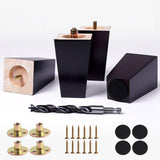 Xlroaafs 4 Inch Heavy Duty Wood Furniture Legs Set of 4 - Solid Rubberwood Furniture Feet & Risers Replacement Wooden Legs for S