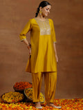 Libas Gerua Women'S Silk Blend Kurta Sets (35634_Yellow Yellow M