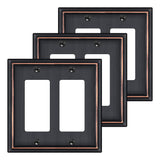 Double Decorator Switch Covers Wall Plate, Oil Rubbed Bronze Decorative Rocker Switch Plates Outlet Covers for Receptacle, GFCI