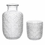 Vintage Bedside Water Carafe and Glass Set, 18.5 OZ Glass Pitcher and 5 OZ Cup, Bedside Night Water Carafe Set with Tumbler Glas