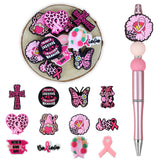 SALUOKE 12PCS Breast Cancer Awareness Silicone Beads for Pens, 12Pcs Silicone Focal Beads for Keychain Making DIY Handicraft(Bre