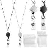 Outus 2 Pieces Badge Lanyard with ID Holders Stainless Steel Badge Holders Necklace Retractable Reel Clip Chain Water Resistant
