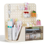 Comix Desk Organizer with 2 Drawer, Beige 360 Rotating Pen Holder for Desk