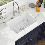 Kichae 27 Inch White Undermount Sink Fireclay 27x19 Inch Dual Drop in & Undermount Kitchen Sink Single Bowl Deep Porcelain Ceram