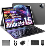 Raemond 10 Inch Tablet Android 15 with Keyboard, 24GB RAM + 128GB ROM (1TB Expand), T615 Octa-Core, 1280x800 IPS HD Display, 5MP