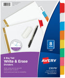 Avery 8Tab Binder Dividers, Write & Erase Multicolor Big Tabs, 6 Sets (23079)