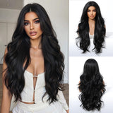 Looxey Long Wavy Wig for Women 28 Inch Curly Hair Wig Natural Black Heat Resistant Soft Synthetic Wigs for Women Daily Use Party
