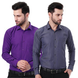 Xjarvis Austin Men'S Cotton Blend Shirt |Slim Fit Formal Shirt With Pocket |Plain | Long Sleeve Spread Collar | Casual Wear Regular Fit Shirt Pack Of 2 (Pastel Purple Slate Blue 2Xl),Pastel Purple, Slate,2,B0F6KJZ941