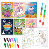 PATPAT 7Pcs Cartoon Coloring Book Set with Pens, Dinosaur Unicorn Designs