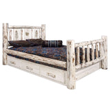 Montana Collection Twin Storage Bed W/Laser Engraved Pine Design, Ready To Finish