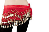 Fdf Red Belly Dance Chiffon Hip Scarf Wrap Belt Tribal Coin Sash Gold Coins3
