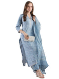 Anni Designer Women'S Rayon Blend Straight Printed Kurta With Pant & Dupatta (Soneva Blue-Vks02_Xl_Blue_X-Large),Blue,XL