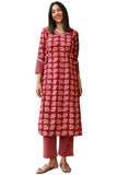 Anni Designer Women'S Cotton Blend Straight Printed Kurta With Pant (Vidula Maroon_L_Maroon_Large),Maroon,L,,,