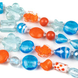 Cherry Blossom Beads Handmade Lampwork Glass Aqua and Orange Mixed Beads - Bulk 4 Assorted 8-Inch Strands