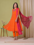 Gosriki Women'S Rayon Viscose Anarkali Leheriya Embroidered Kurta With Pant & Dupatta (Ustaad Orange-Vks01-Gs_Xxl_Orange_Xx-Large),Orange,2,B0F38KGTFY