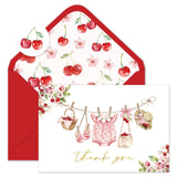 Whaline 50 Pcs Baby Shower Thank You Cards Greeting Cards with Envelopes Stickers Gold Foil Red Cherry Blossom Plaid Baby Cloth
