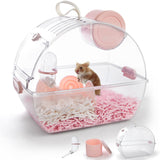 Small Portable Hamster Cages,13 8.2 10.8 Inch Hamster Carrier with Water Bottle,Dwarf Hamster Travel Cage with Storage Box,360