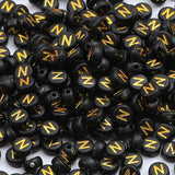 XIENBAOFU 100PCS Letter Beads 4X7mm Acrylic Alphabet Beads Gold Black Letter N Flat Round for Jewelry Making Bracelet Necklace K