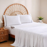 JSD White Queen Sheet Set with Side Pocket Corner Straps, 4 Piece Soft Microfiber Bed Sheets Extra Deep Pocket