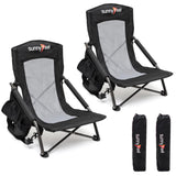 SUNNYFEEL Folding Low Camping Beach Chair 2 Pack, Lightweight Portable Lawn Chair with Mesh Back, Cup Holder for Outdoor/Travel/