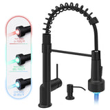 GIMILI Black Kitchen Faucet with Soap Dispenser Single Hole Pull Down Sprayer LED Faucet, Suitable for Farmhouses, RV, Laundry R