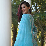 Gosriki Women'S Cotton Blend Printed Straight Kurta With Pant & Dupatta (Sky Bird-Blue_10Xl-Go_Blue_Xxxxxxxxxx-Large),Blue,10,B0BDZCC24G
