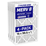 Filter King 15x30.5x1 Air Filter (MERV 8) (4-Pack) Dust & Allergy Control AC Furnace Filters, MADE IN USA, HVAC, Pleated, Electr