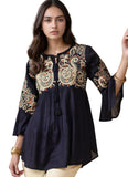 Bee M Pee Designer Rayon Paisley Regular Short Kurti for Women Tunics Latest, Navy Blue, S