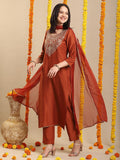 Gosriki Women'S Rayon Viscose Embroidered Straight Kurta With Pant & Dupatta (Galpatiyo Mustard-Vks03-Gs_Xl_Mustard_X-Large),Mustard,,B0F48Z22WP