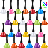 24 Pieces Metal Steel Hand Bell Call Service Colorful Note Musical Instruments Handbell with Black Wooden Handles for School Din