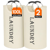 Lifewit 100L 2-Pack Large Laundry Basket, Collapsible Laundry Hamper with Aluminum Handles, Waterproof Freestanding Dirty Clothe