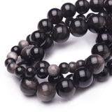 Chicager Natural Stone Beads for Jewelry Making,6mm Obsidian Polished Smooth Round Gemstone Beads for Bracelet Necklace 15 Inch