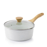 SENSARTE White Ceramic Nonstick Saucepan with Double Spout 3.0 Quarts, Cooking Pot with Stay Cool Handle, Induction Compatible S