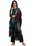 Libas Women Silk Blend Printed Kurta Set (36769Or_Teal Blue, Xs