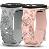 Minyee 2 Packs Floral Engraved Bands Compatible with Google Pixel Watch 4 3 41mm/Pixel Watch 2/1 Band Women, Cute Soft Silicone