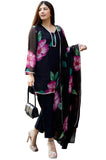Anni Designer Women'S Cotton Blend Printed Kurta With Pant & Dupatta Co-Ord Set (Katori Black_L_Black_Large),Black,L