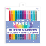 Ooly Rainbow Sparkle Glitter Markers Set of 15, Includes 5 Pastel & 10 Classic Color Markers, Glittery Marker for Kids, 2mm Nib