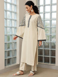 Libas Women'S Cotton Blend Solid Kurta Set (276400R Beige Beige L