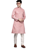 Manyavar Mens Kurta Only, Ethnic Kurta for Men, Full Sleeves Mandarin Collar Wave Blended Cotton Kurta Only (Gajari) (L)