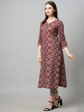 Gosriki Women'S Cotton Blend Traditional Straight Printed Kurta And Pant Set (Priyani Red_L-Gs_Red_Large),Red,,B0BJ342F4G