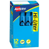 AVERY HiLiter DeskStyle Highlighters, Smear Safe Ink, Chisel Tip, 12 Fluorescent Blue Highlighters (24016)