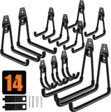 QcoQce 14 Pack Garage Hooks Heavy Duty with 2 Extension Cord Straps,Garage Storage Hooks, Wall Mount Hooks, Garage Organization