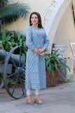 Anni Designer Women'S Cotton Blend Traditional Straight Printed Kurta (Shabar Blue_M_Blue_Medium),Blue,M,,,
