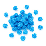 Beadthoven 50pcs Handmade Flat Base Opaque Resin Blue Rose Flower Beads for DIY Beading Jewelry Necklace Bracelet Earring Suppli
