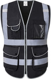 XIAKE 9 Pockets Class 2 High Visibility Reflective Safety Vest for Men Women,Meets ANSI/ISEA Standard(Black,Small)