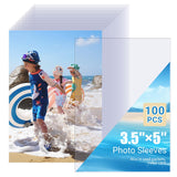 100 Pcs Clear Photo Sleeves, Top Loading Acid-Free Plastic Sheet Protectors for Photos, Index Cards, Archival Safe, Water/dust P
