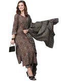 Anni Designer Women'S Cotton Blend Straight Printed Kurta With Pant & Dupatta (Palak Grey_S_Grey_Small),Grey,S