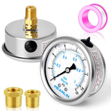 MEANLIN MEASURE 0~15Psi Stainless Steel 1/4 NPT 2.5 FACE DIAL Liquid Filled Pressure Gauge WOG Water Oil Air Center Back Mount,