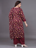 Tissu Women'S Plus Size Maroon Floral Printed Pure Cotton Kurta & Palazzo With Dupatta (T_691_Maroon_3Xl)