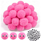 TOAOB 50pcs Large Pom Poms 2 Inch Pink Craft Pom Poms Fuzzy Pompoms Balls with Googly Wiggle Eyes for DIY Crafts Projects Home D